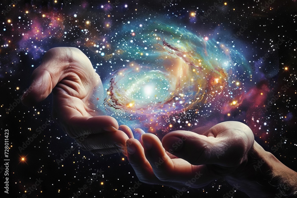 Divine hands crafting the universe Depicting creation and omnipotence